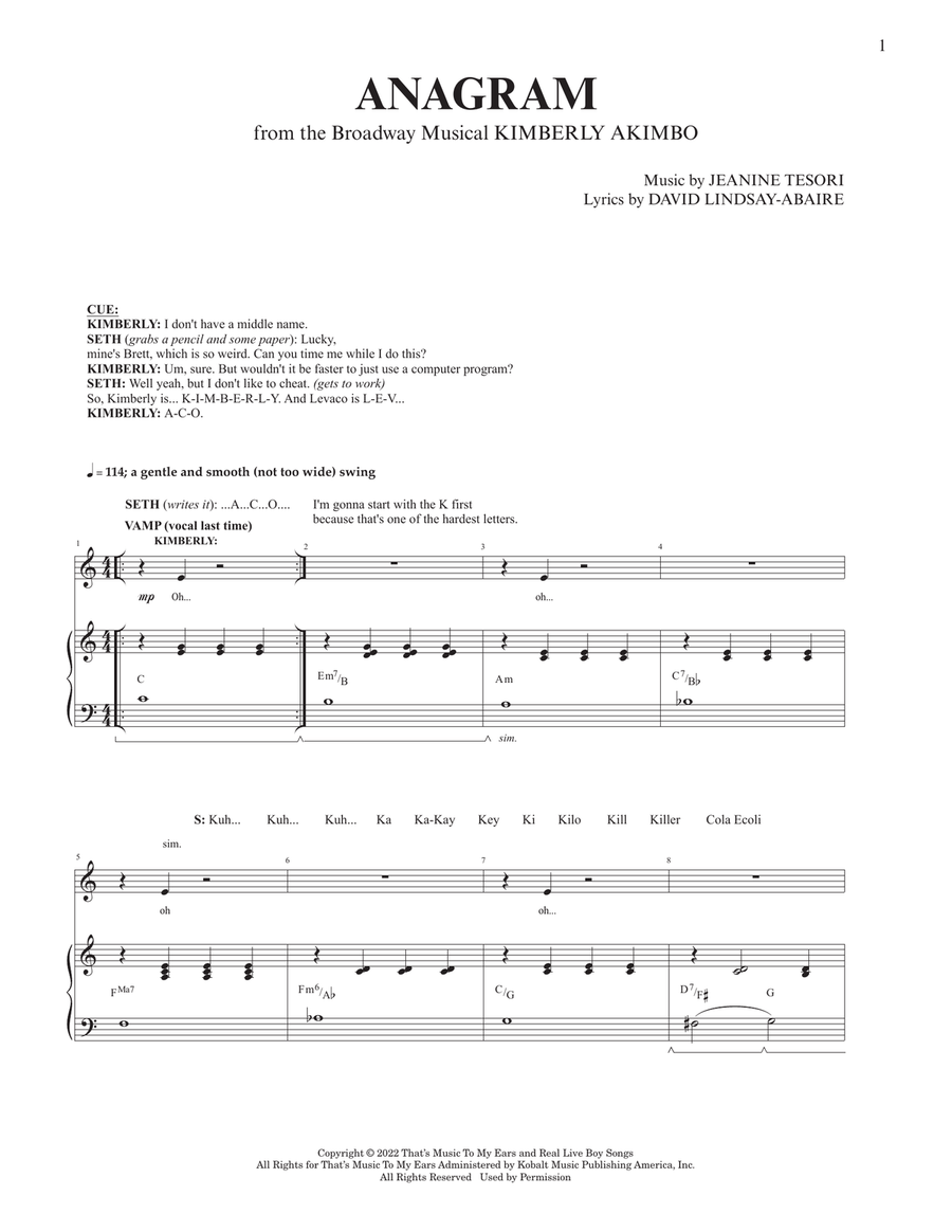 Anagram (from Kimberly Akimbo) Voice scores gallery preview page 1