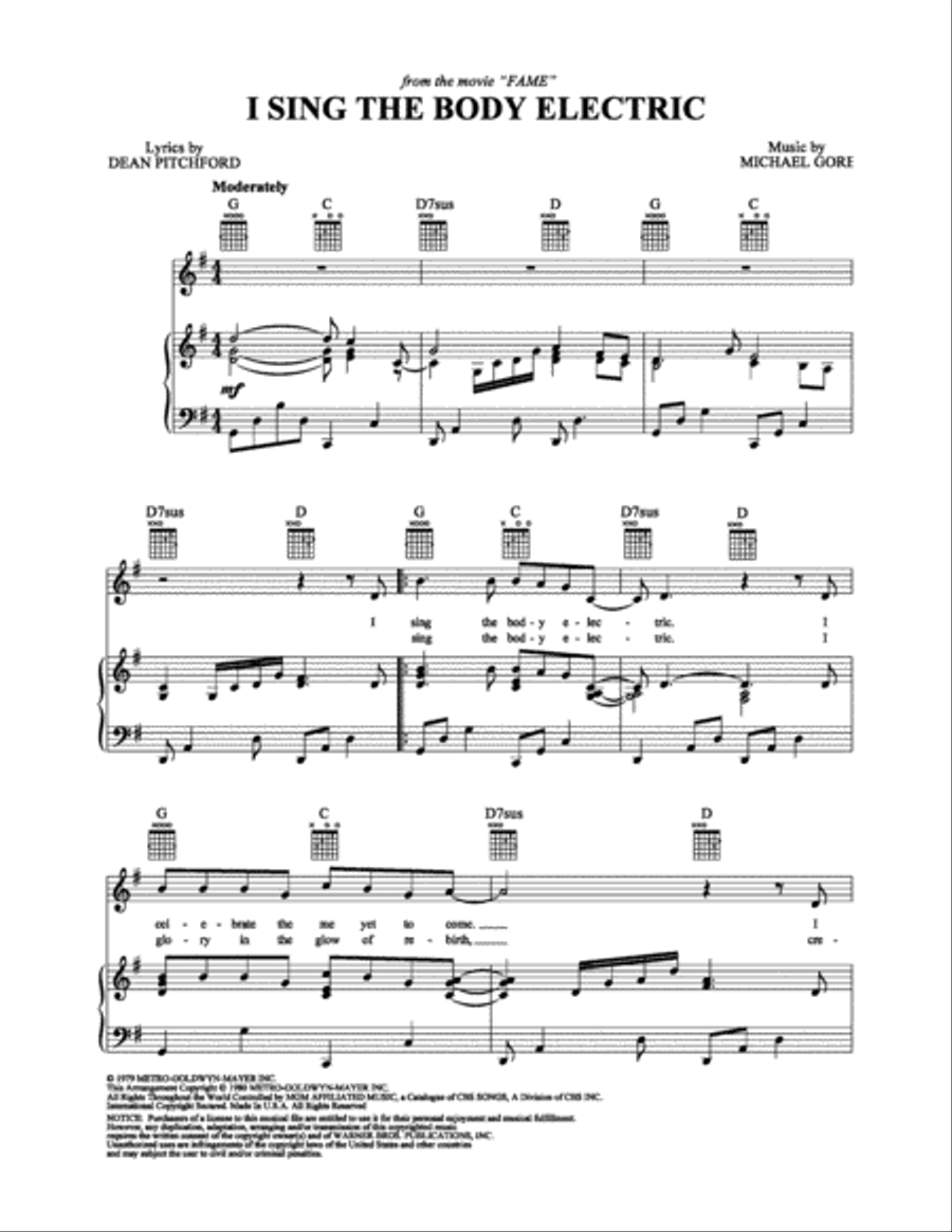 I Sing the Body Electric Piano, Vocal, Guitar scores gallery preview page 1