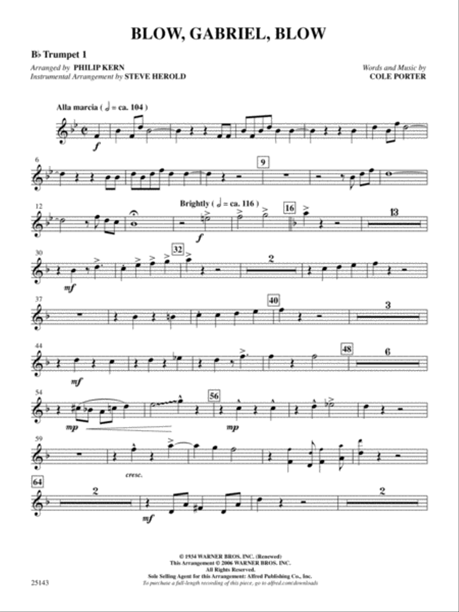 Blow, Gabriel, Blow (from Anything Goes): 1st B-flat Trumpet B-Flat Trumpet scores gallery preview page 1