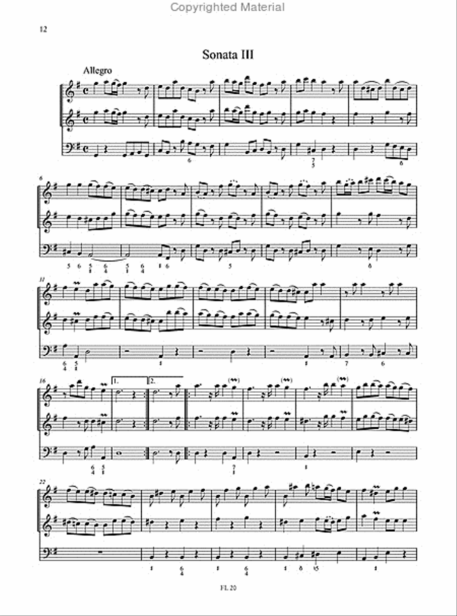 12 Trio Sonatas (London 1727) for 2 Treble Recorders (2 Violins) and Continuo - Vol. 1: Sonatas I-VI Alto Recorder scores gallery preview page 4