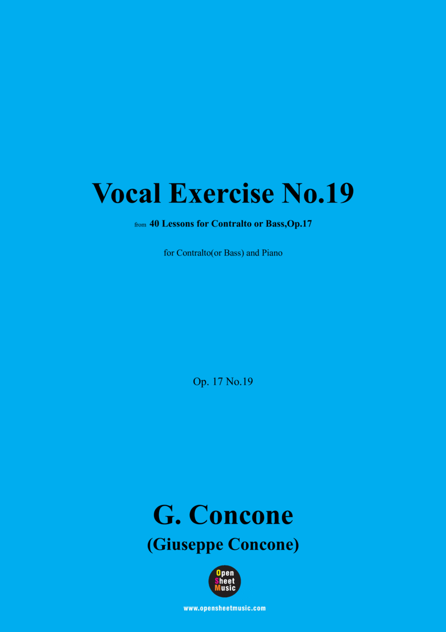 G. Concone-Vocal Exercise No.19,for Contralto(or Bass) and Piano Piano scores gallery preview page 1