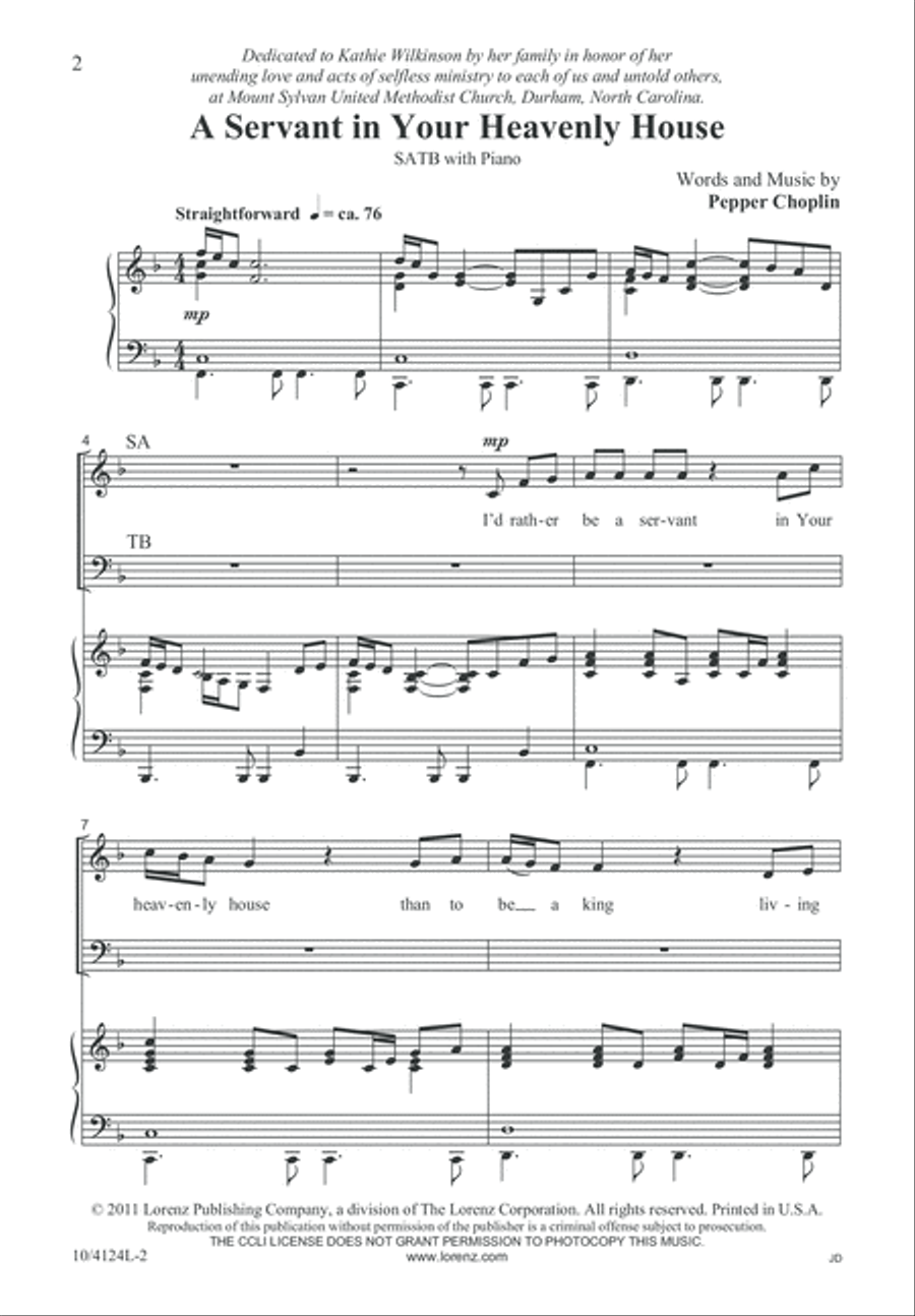 A Servant in Your Heavenly House 4-Part scores gallery preview page 2