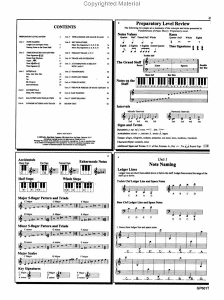 Fundamentals Of Piano Theory, Level 1 - Answer Book