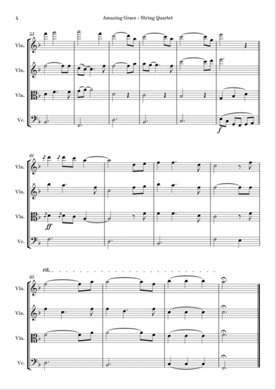 Amazing Grace (String Quartet) - Eb String Quartet scores gallery preview page 4