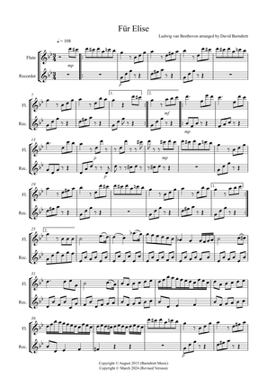 Fur Elise for Flute and Recorder Duet