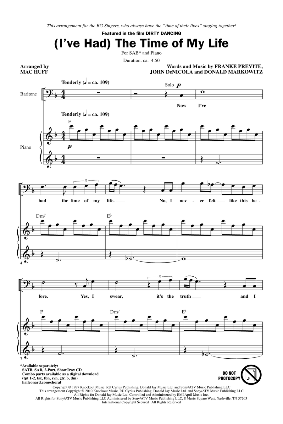 (I've Had) The Time Of My Life (arr. Mac Huff) 3-Part scores gallery preview page 1