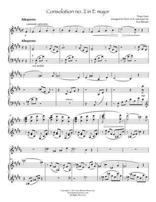 Liszt - Consolation no. 2 in E; arranged for Horn in F, and Piano