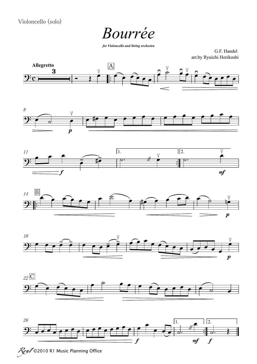 Bourrée in C major for Cello & String Orchestra String Orchestra scores gallery preview page 5