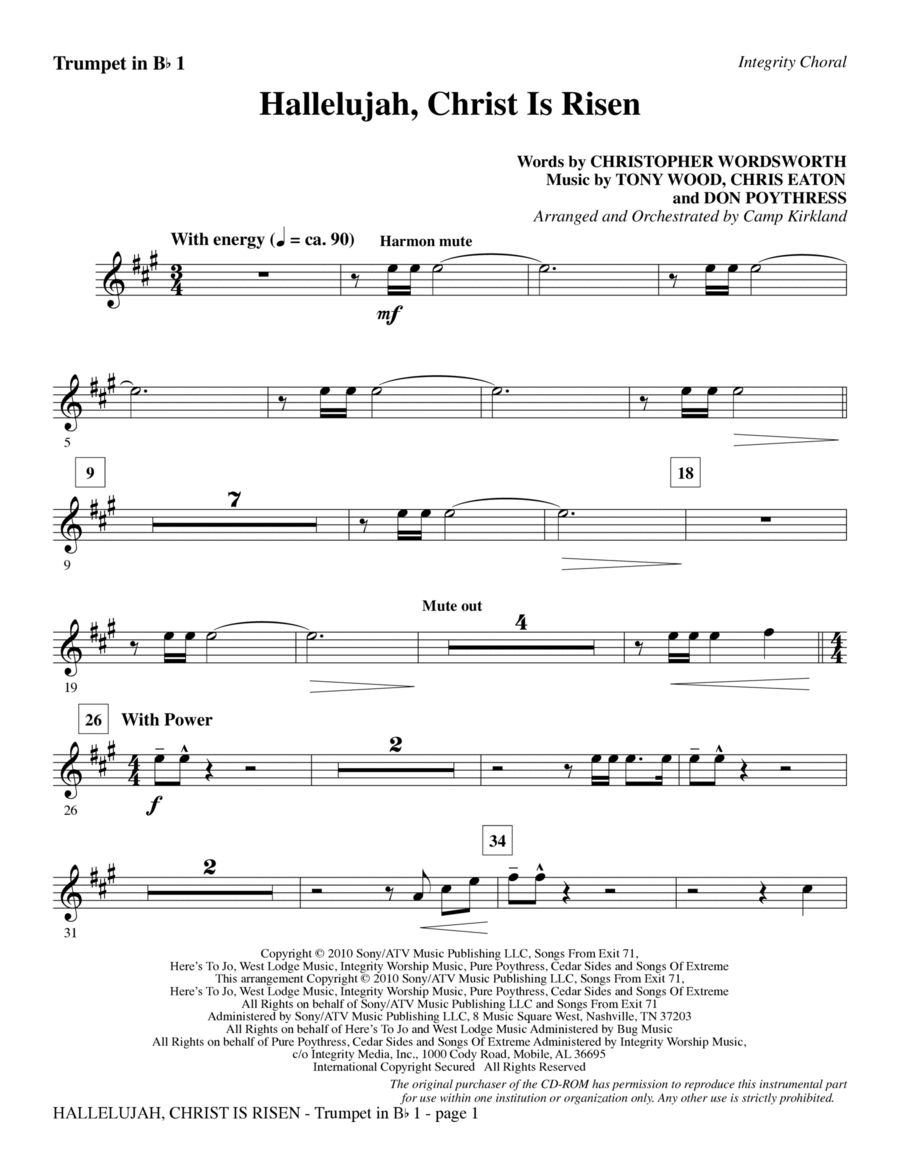 Hallelujah, Christ Is Risen - Trumpet 1 Choir scores gallery preview page 1