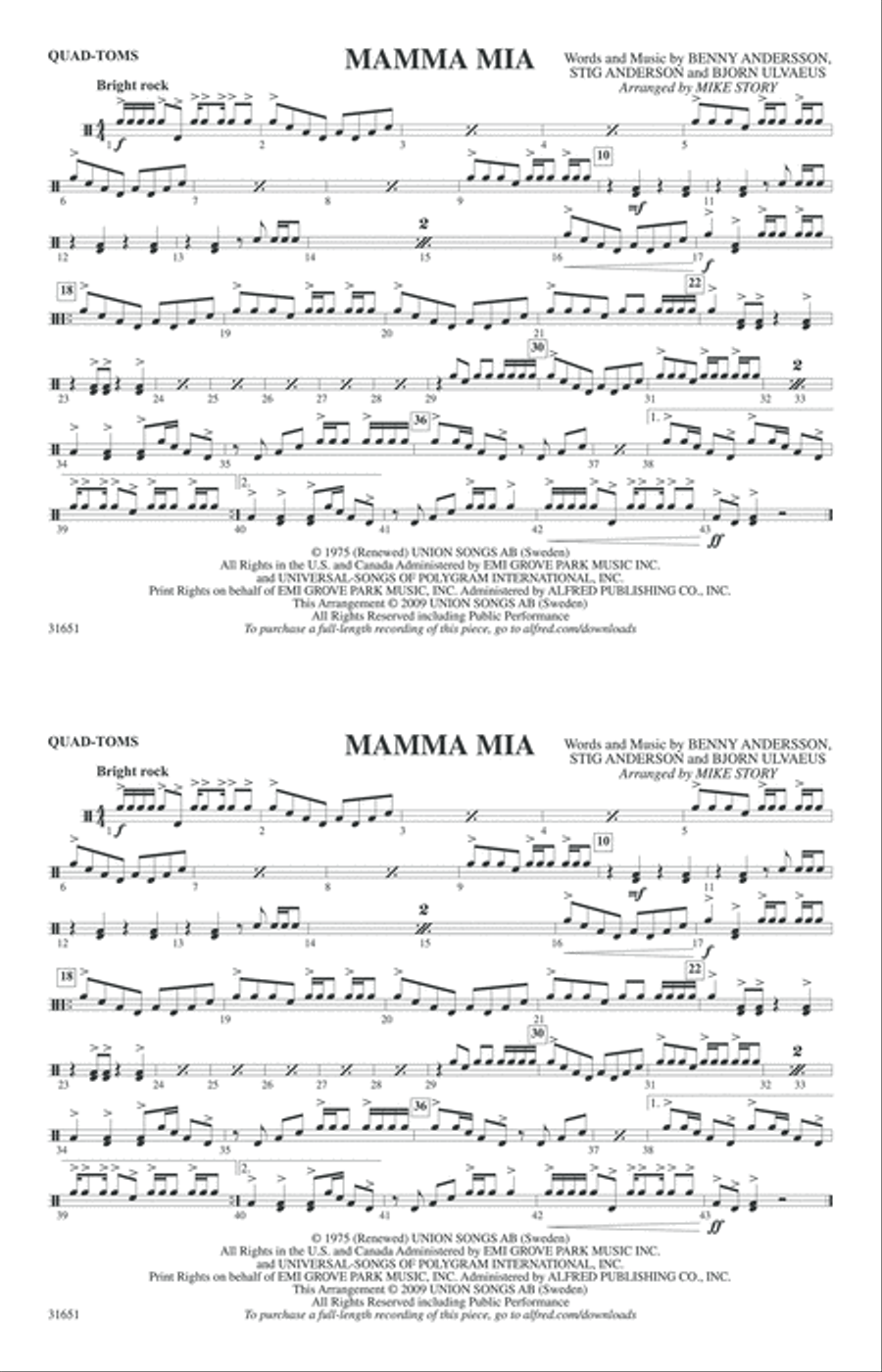 Mamma Mia: Quad-Toms Marching Band scores gallery preview page 1