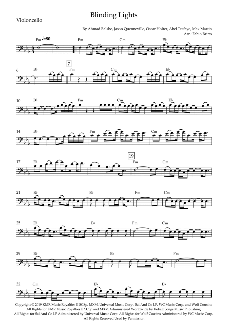Blinding Lights Blinding Lights Cello Solo scores gallery preview page 1