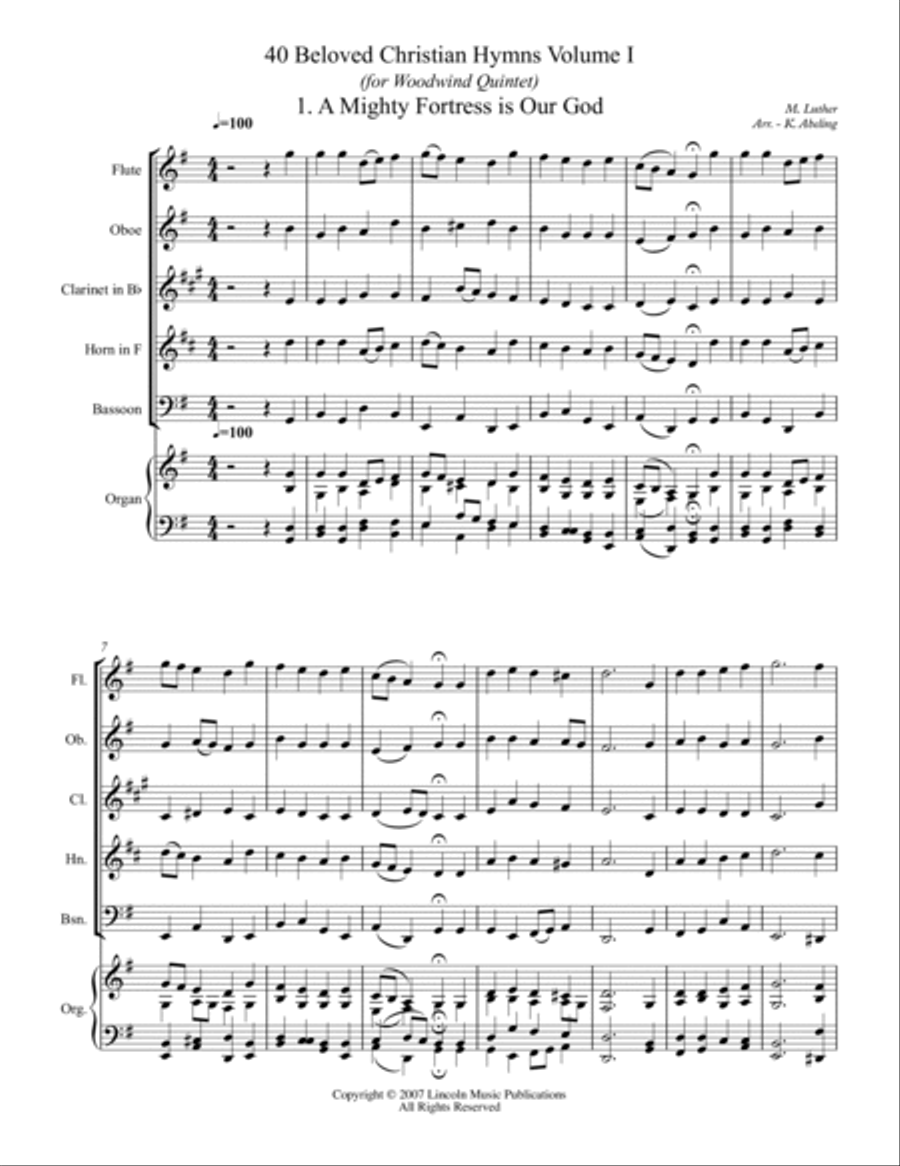 40 Beloved Christian Hymns Volume I (for Woodwind Quintet and optional Organ) Woodwind Quintet scores gallery preview page 2