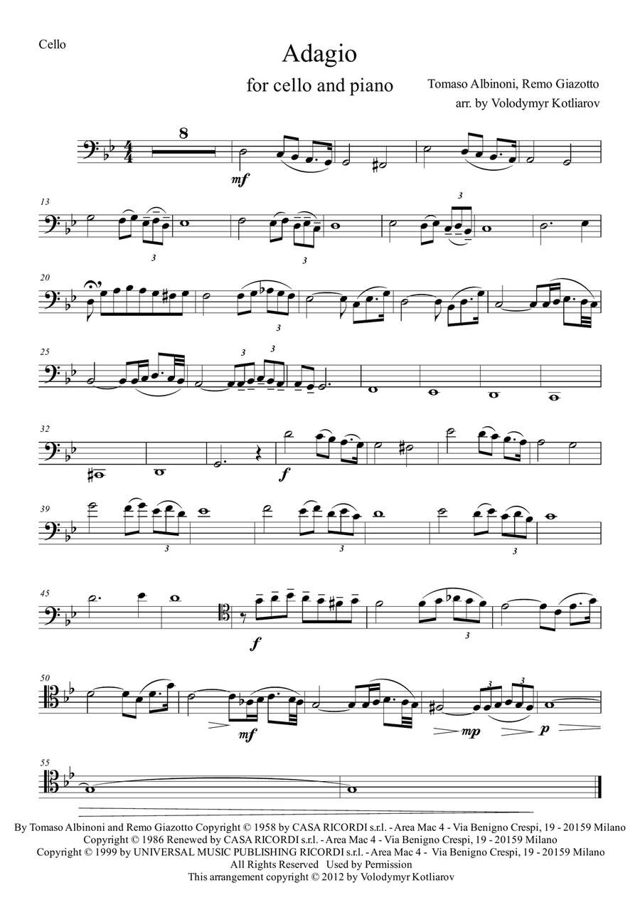 Adagio In Sol Minore (adagio In G Minor) by Remo Giazotto Piano - Digital Sheet Music