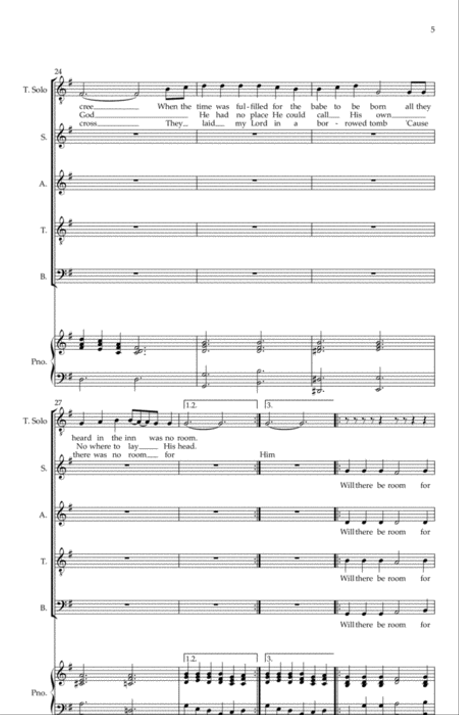 There Was No Room for Him 4-Part scores gallery preview page 5