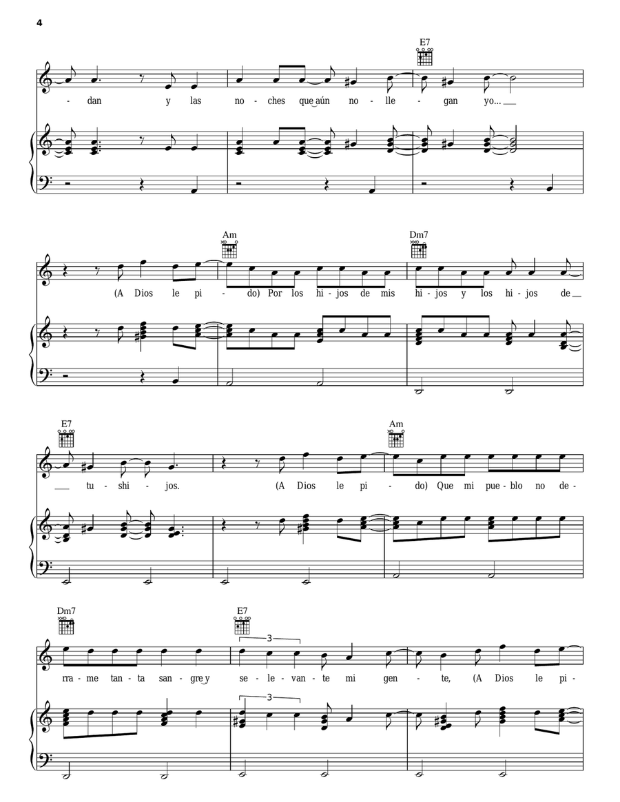 A Dios Le Pido Piano, Vocal, Guitar scores gallery preview page 4