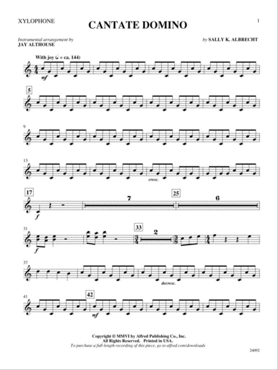 Cantate Domino: Xylophone Percussion scores gallery preview page 1