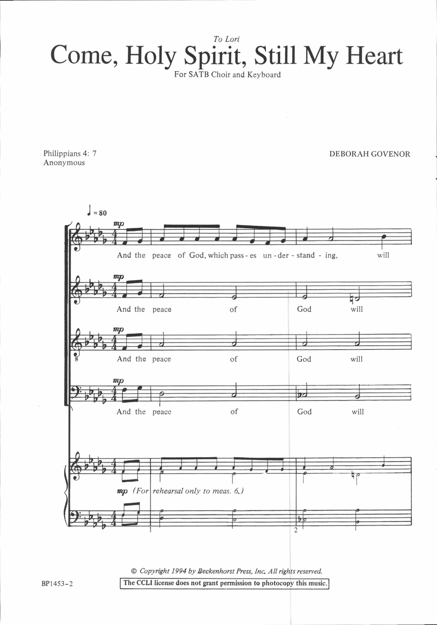 Come, Holy Spirit, Still My Heart 4-Part scores gallery preview page 2