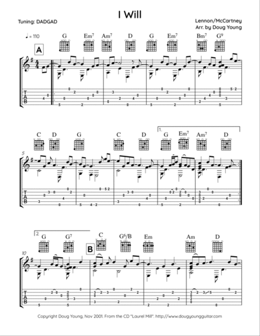 I Will Guitar Tablature scores gallery preview page 2
