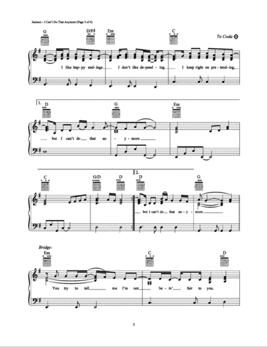I Can't Do That Anymore Piano, Vocal, Guitar scores gallery preview page 3