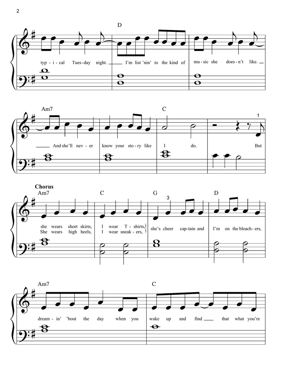 You Belong With Me Easy Piano scores gallery preview page 2