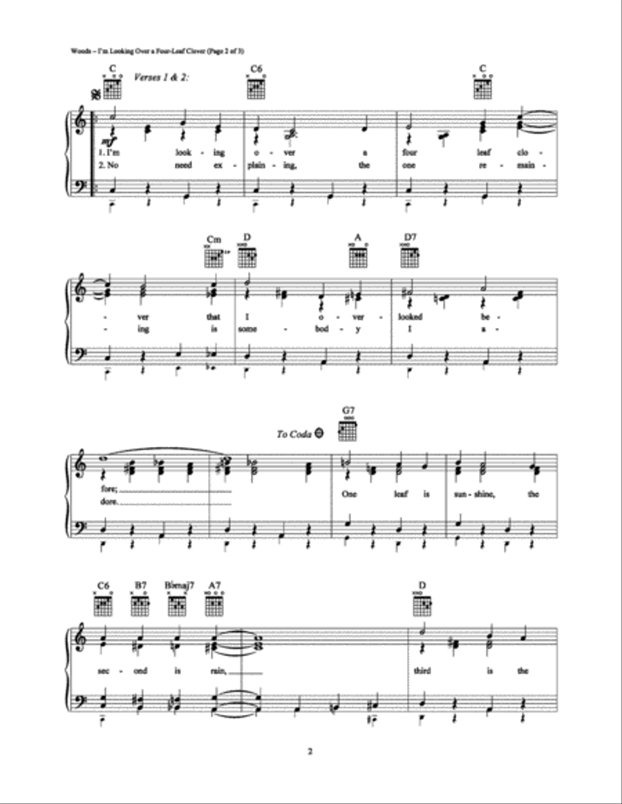I'm Looking Over a Four-Leaf Clover Piano, Vocal, Guitar scores gallery preview page 2