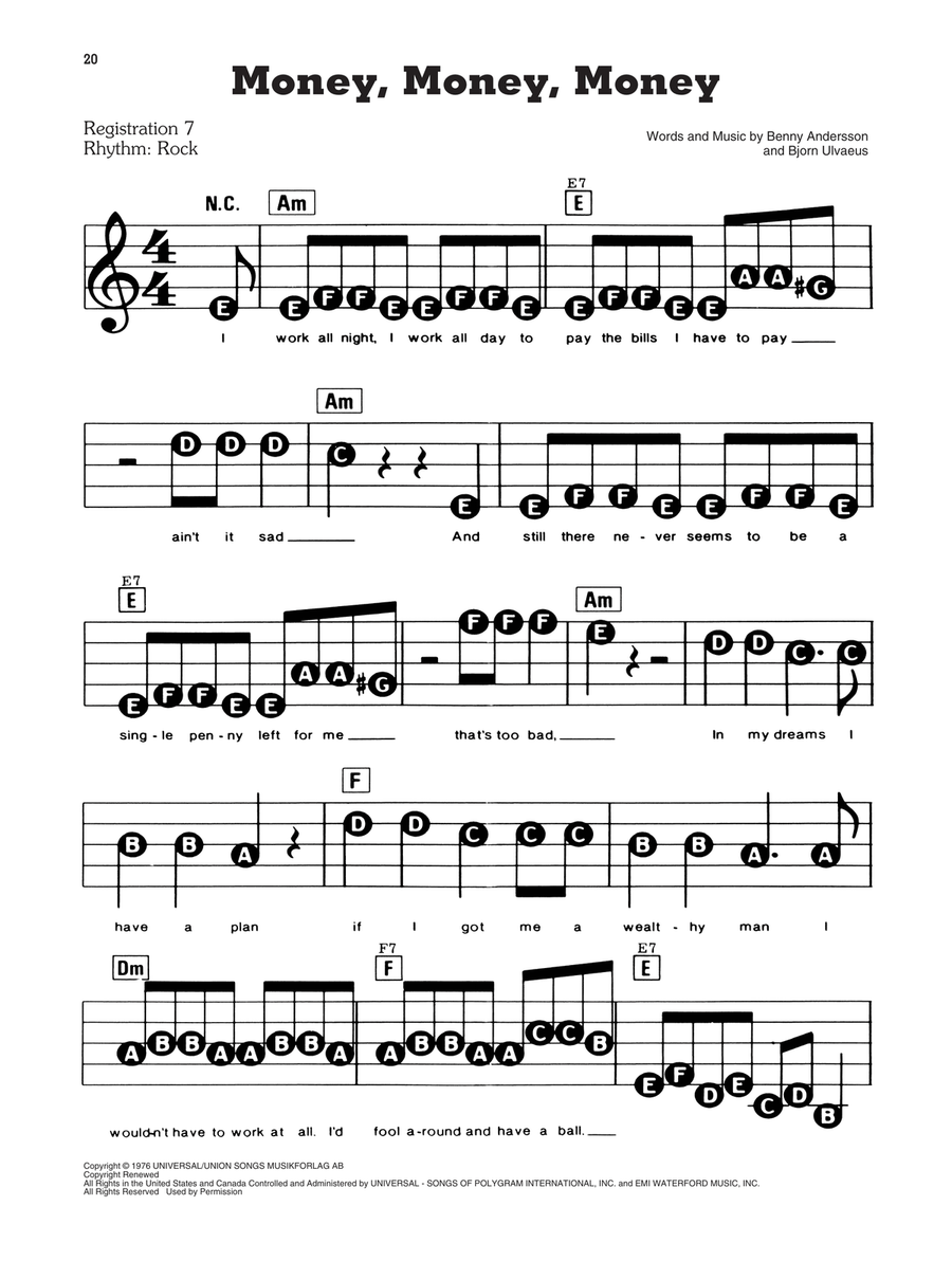 Money, Money, Money (from Mamma Mia!) Electronic Keyboard scores gallery preview page 1