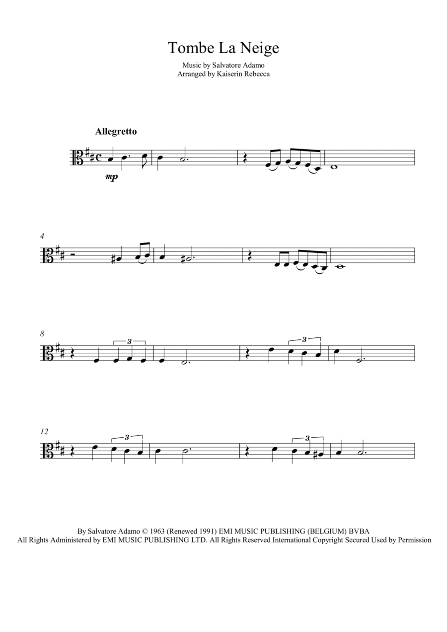 Tombe La Neige Tombe La Neige Viola Solo scores gallery preview page 1