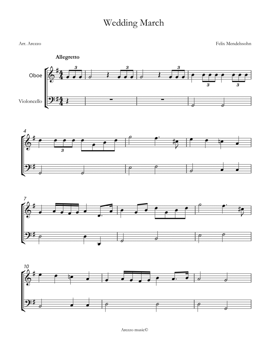 wedding march mendelssohn Oboe and Cello sheet music image number null