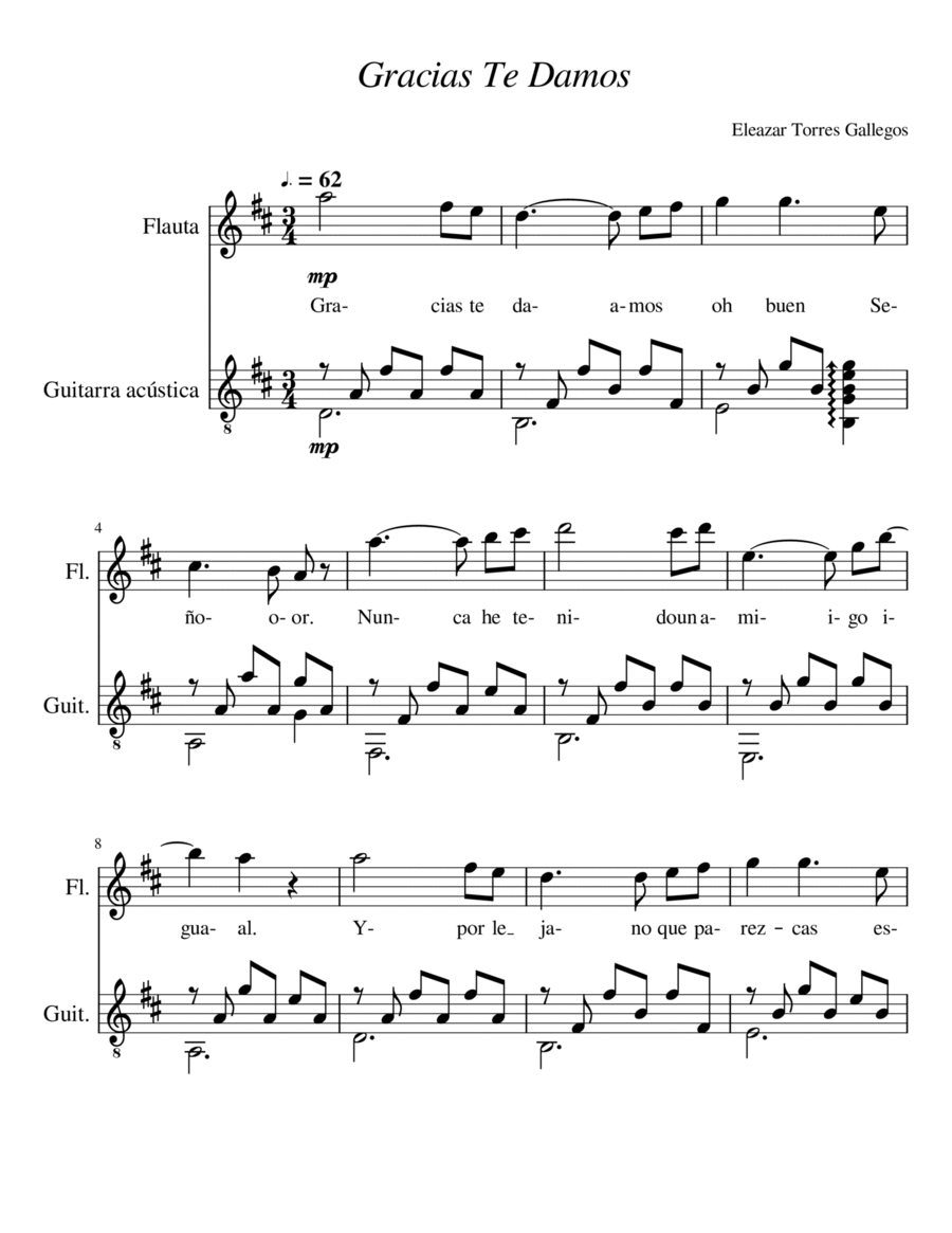Gracias te Damos (We Thank You) Flute scores gallery preview page 1