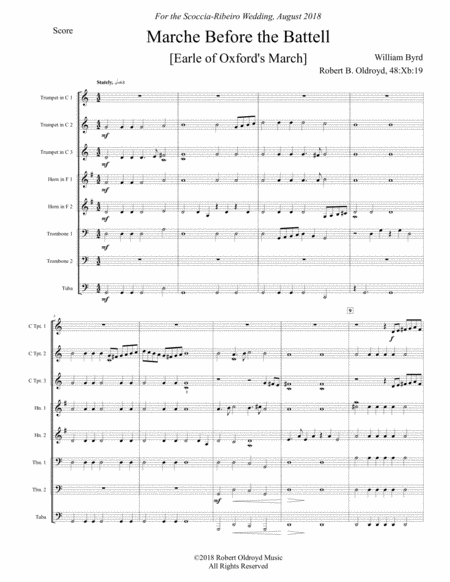 Earle of Oxford March [Marche Before the Battell] for Brass Octet