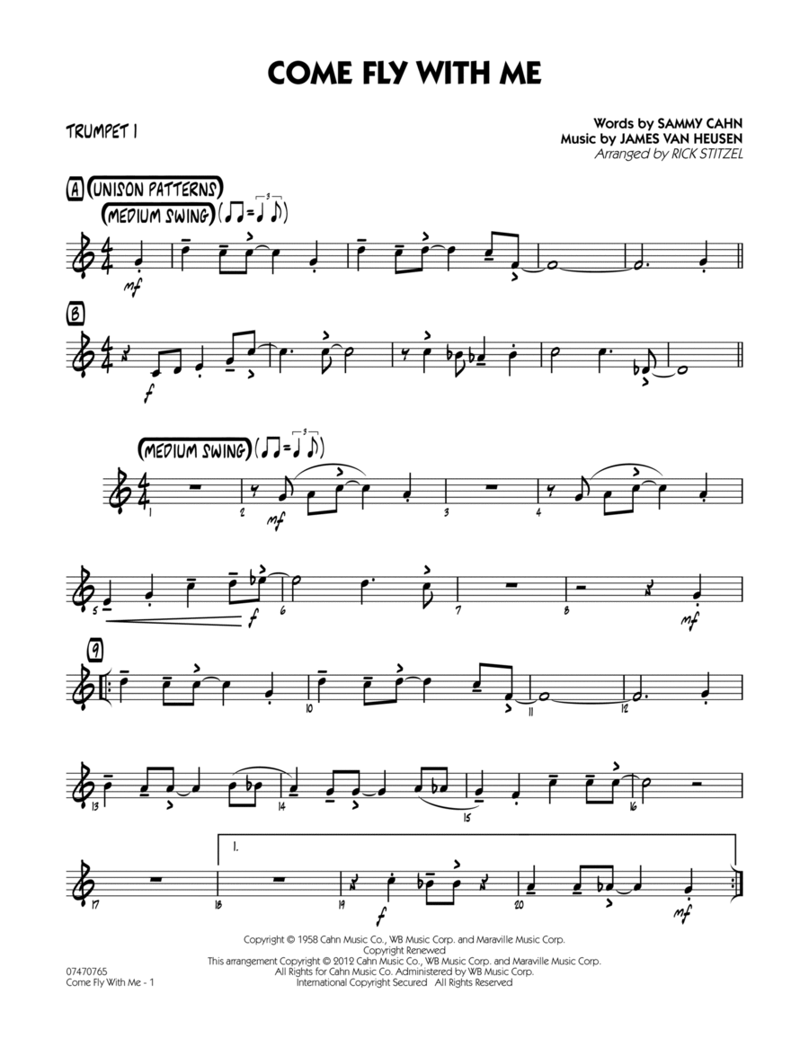 Come Fly With Me - Trumpet 1 Jazz Ensemble scores gallery preview page 1