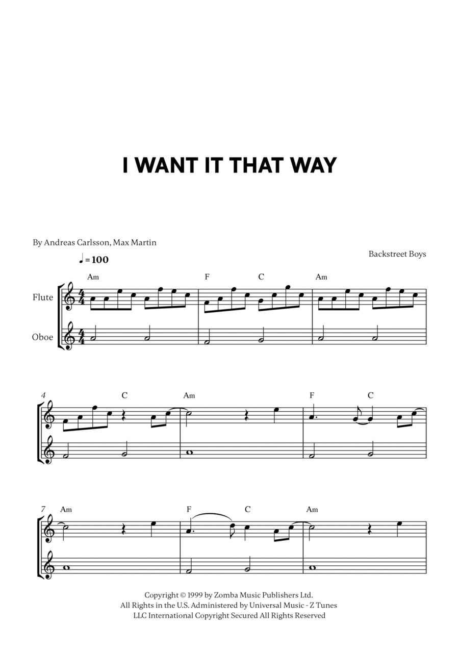 I Want It That Way I Want It That Way Woodwind Duet scores gallery preview page 1