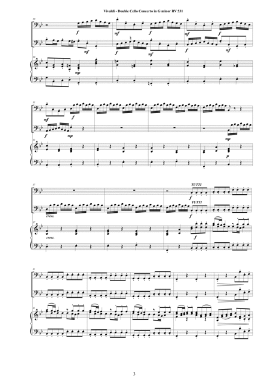 Vivaldi - Double Cello Concerto in G minor RV531 for Two Cellos and Cembalo (or Piano) String Duet scores gallery preview page 3