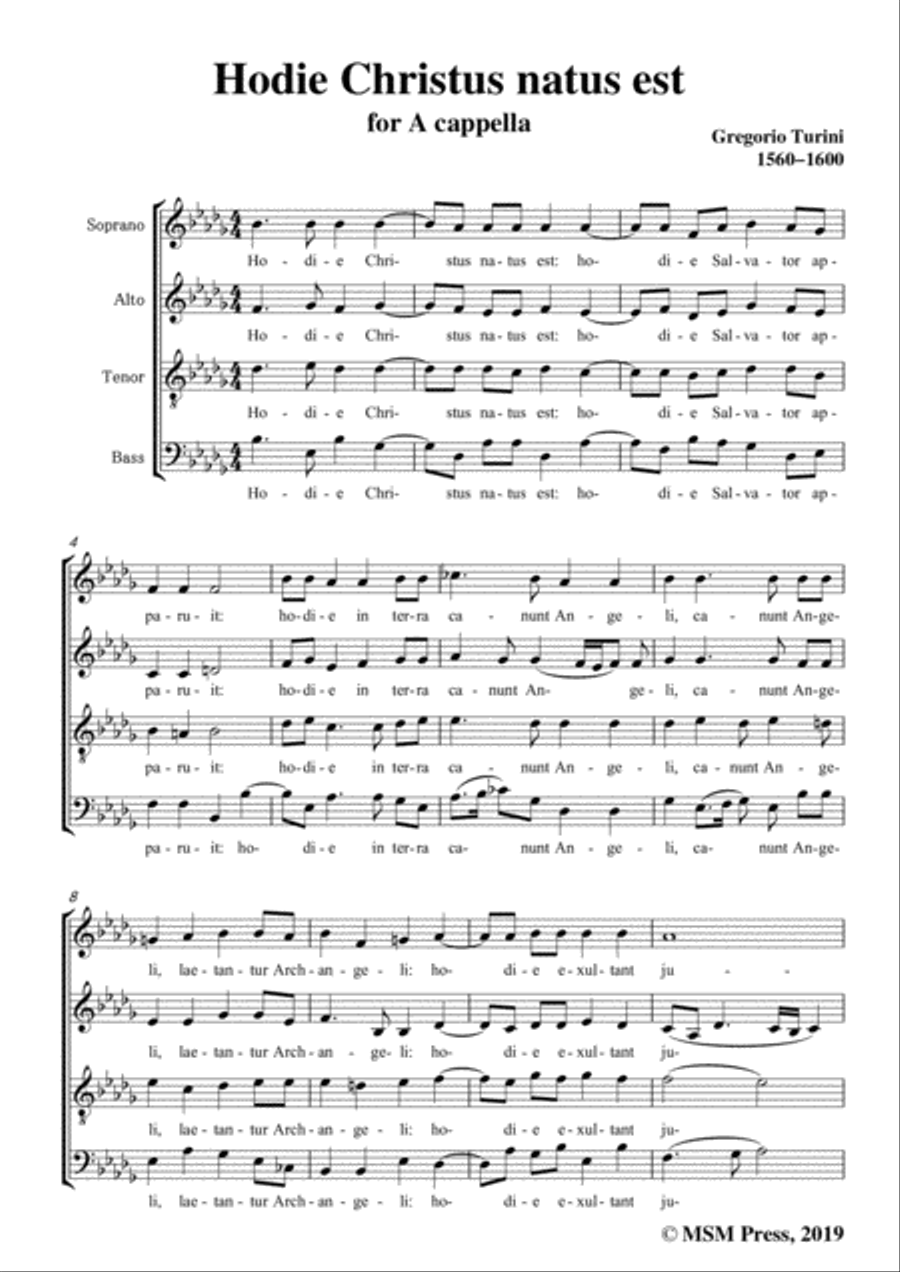 Turini-Hodie Christus natus est,in D flat Major,for A cappella 4-Part scores gallery preview page 3