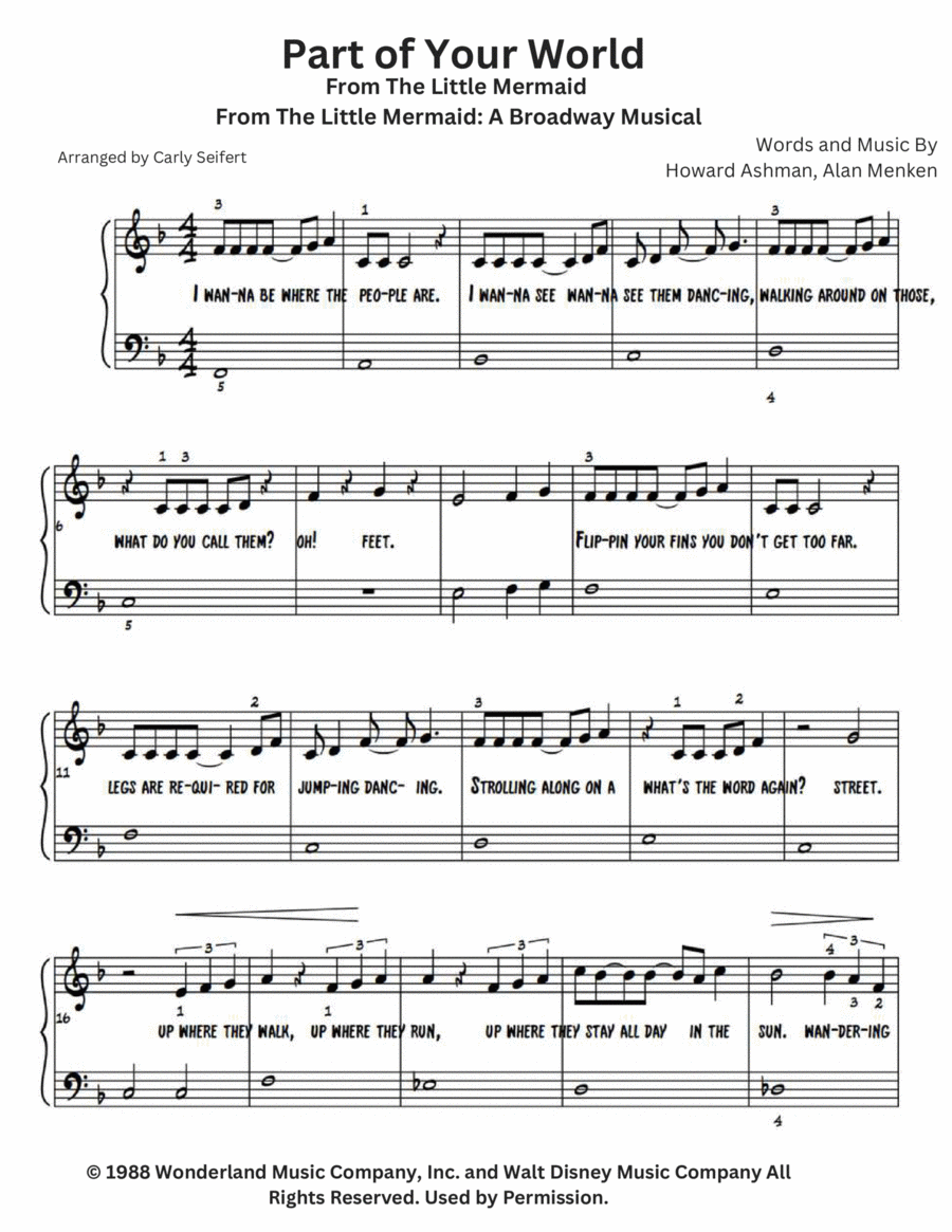 Part Of Your World Part Of Your World Easy Piano scores gallery preview page 1