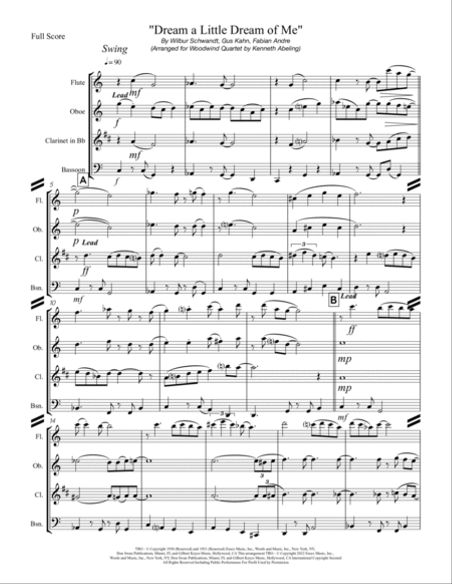 Dream A Little Dream Of Me Woodwind Quartet scores gallery preview page 2