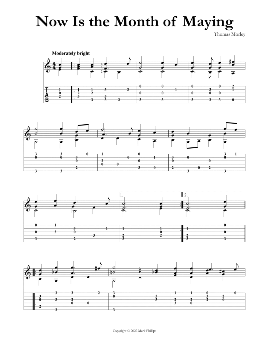 Now Is the Month of Maying Classical Guitar scores gallery preview page 1