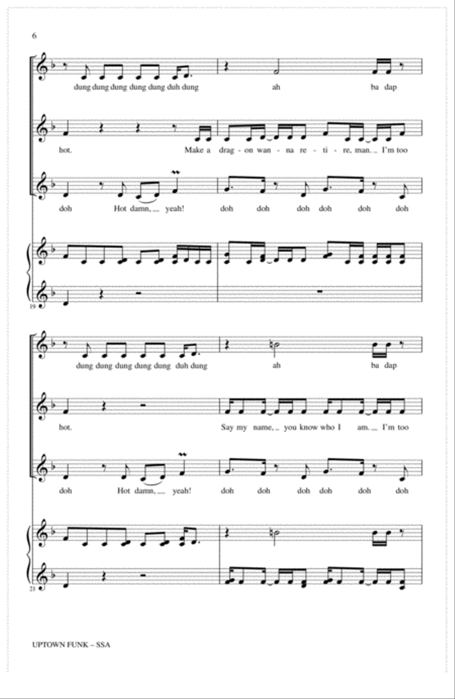 Uptown Funk (feat. Bruno Mars) (arr. Deke Sharon) SSA scores gallery preview page 5