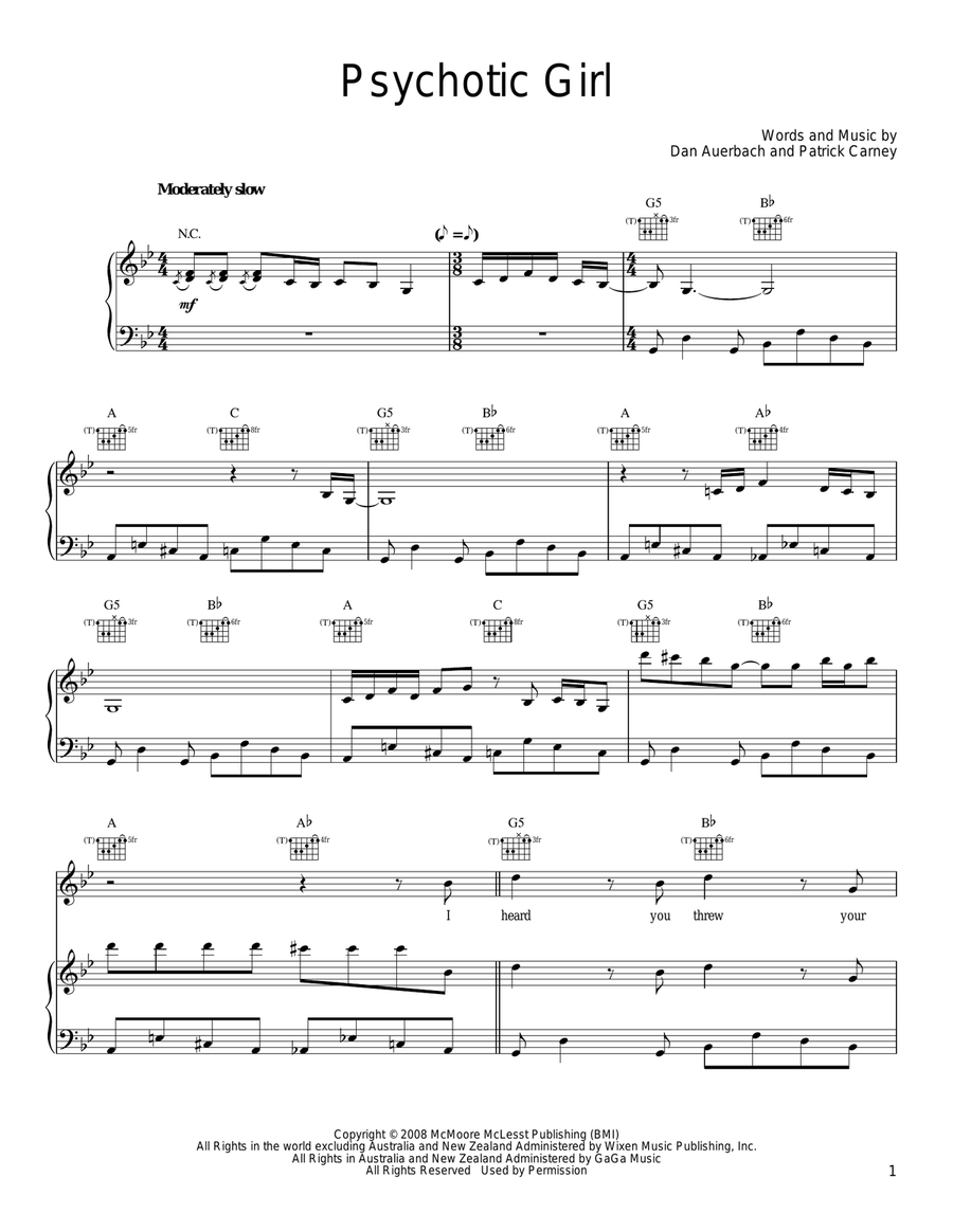 Psychotic Girl Piano, Vocal, Guitar scores gallery preview page 1