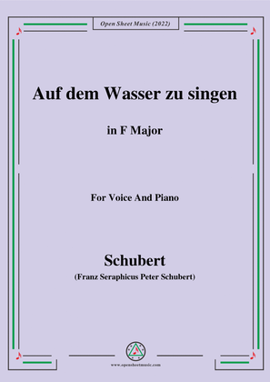 Book cover for Schubert-Auf dem Wasser zu singen in F Major,for voice and piano