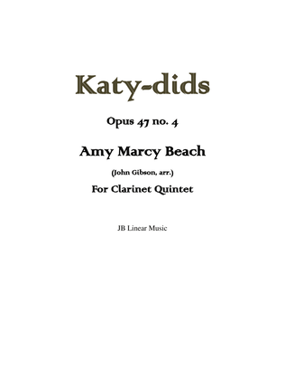 Book cover for Katy-dids - Amy Beach, set for clarinet quintet or choir