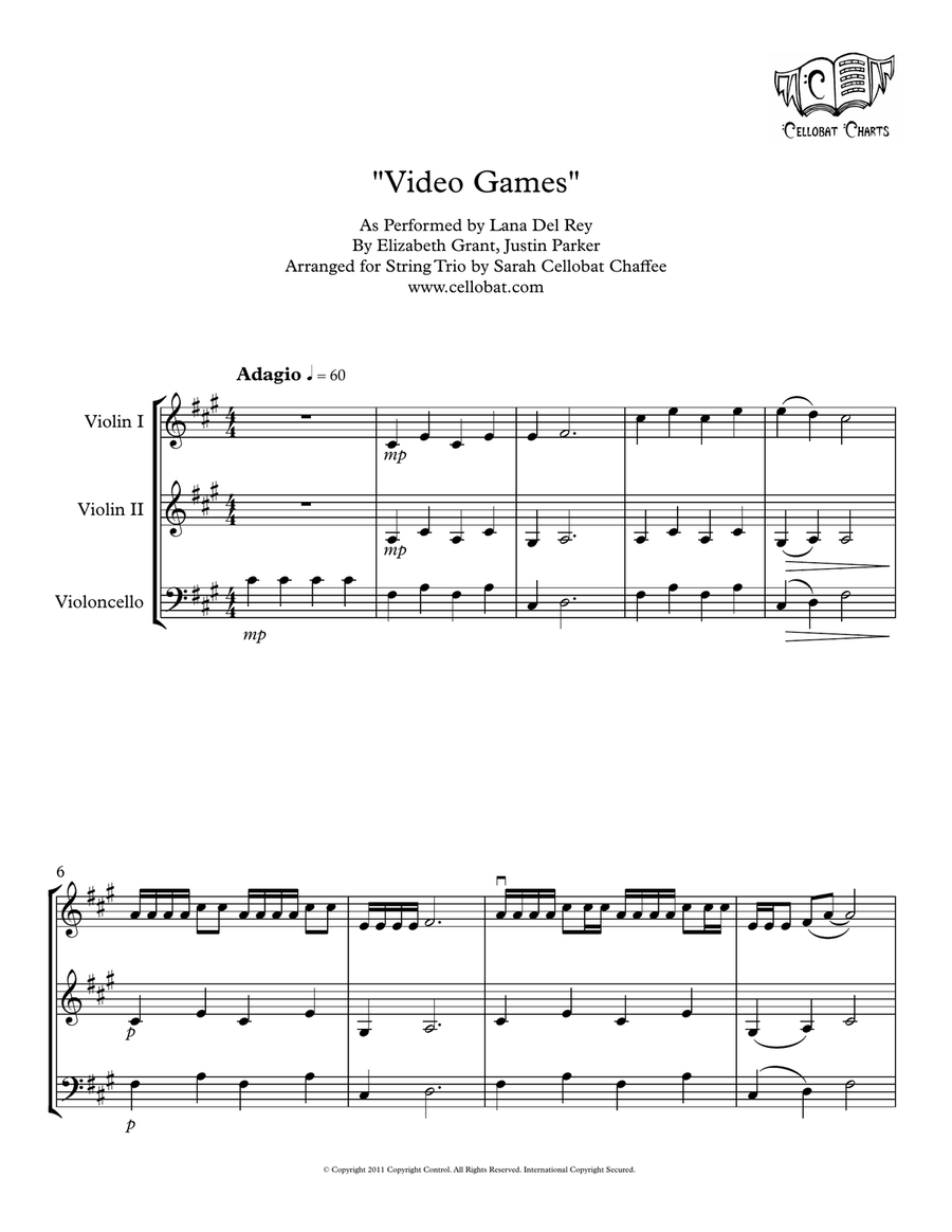 Video Games by Lana Del Rey String Trio - Digital Sheet Music