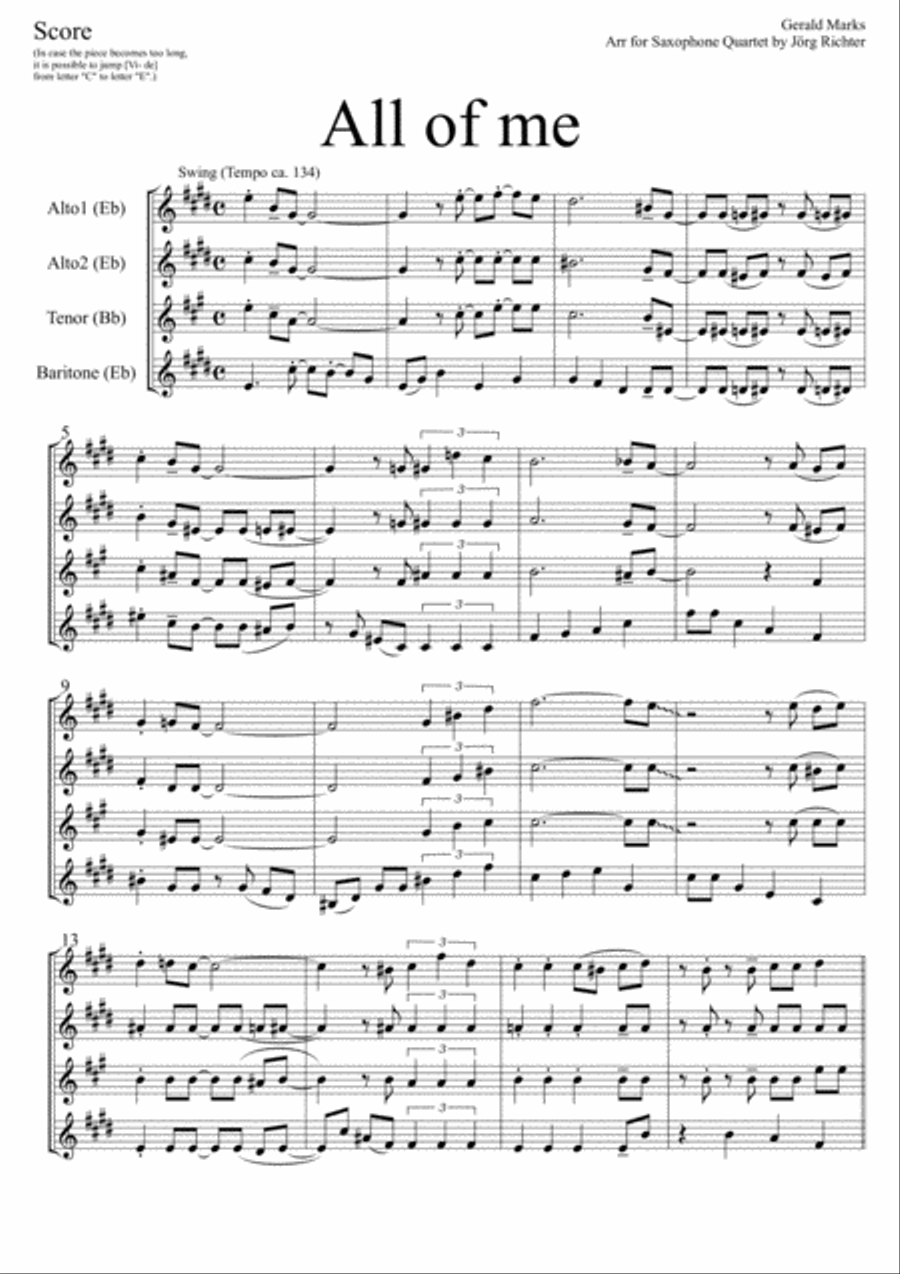 All Of Me Saxophone Quartet scores gallery preview page 2