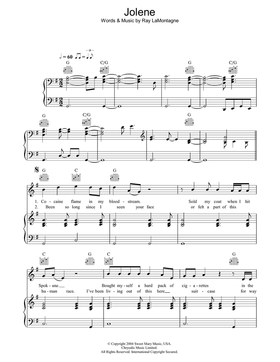 Jolene Piano, Vocal, Guitar scores gallery preview page 1