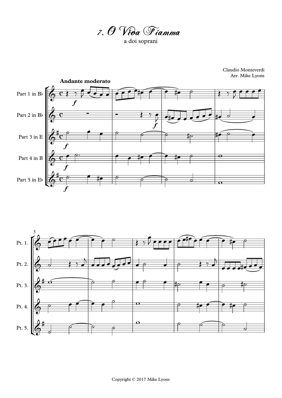Monteverdi - The Seventh Book of Madrigals (1619) - 07. O viva fiamma a5 Brass Ensemble scores gallery preview page 2
