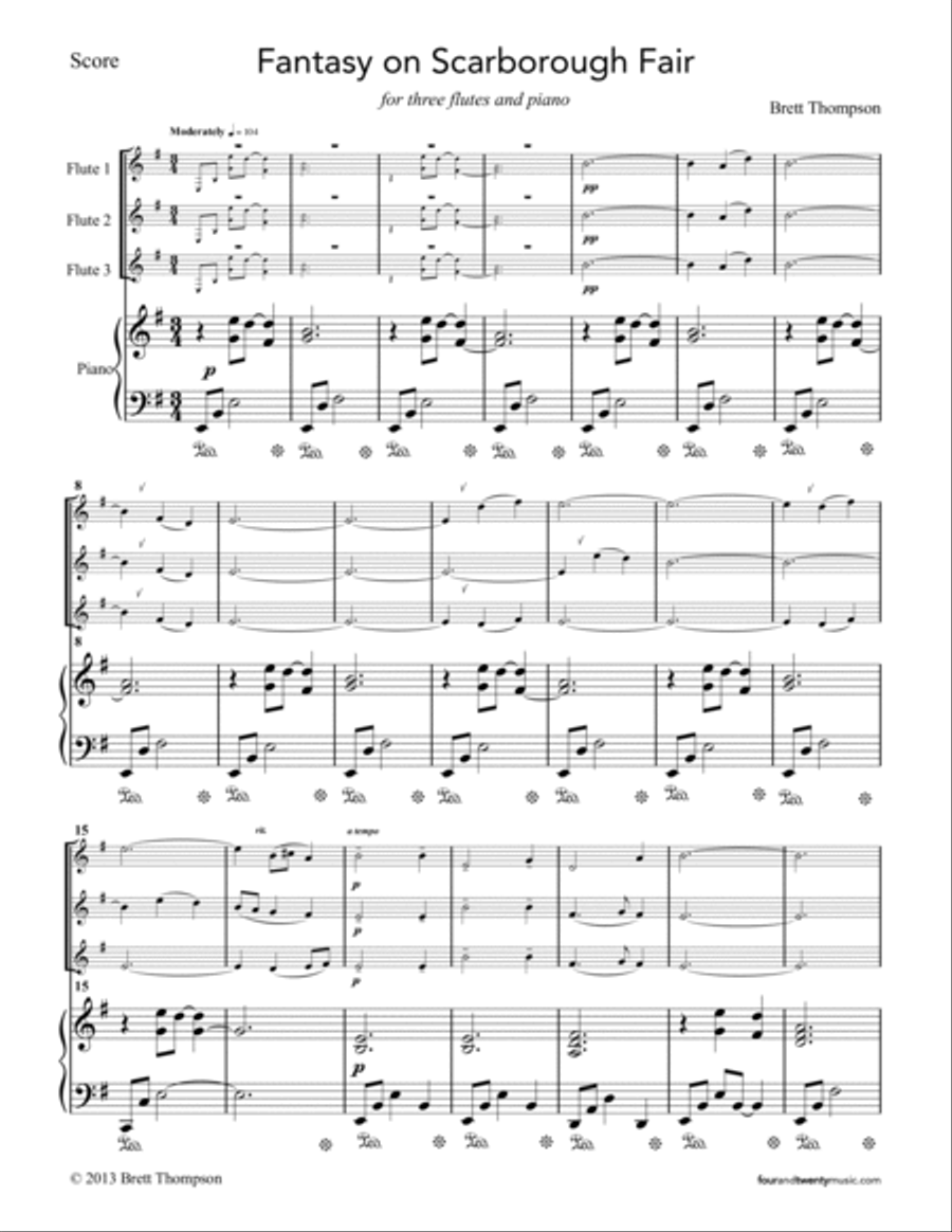 Fantasy on Scarborough Fair for three flutes and piano Flute Solo scores gallery preview page 2