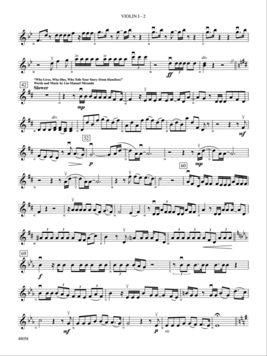 Selections from Hamilton: 1st Violin String Orchestra scores gallery preview page 2