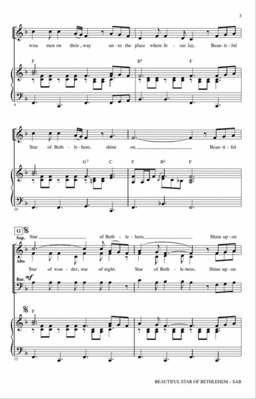 Beautiful Star of Bethlehem 3-Part scores gallery preview page 4