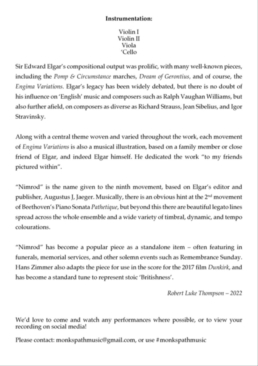 Nimrod from Enigma Variations Op. 36 for String Quartet String Quartet scores gallery preview page 2