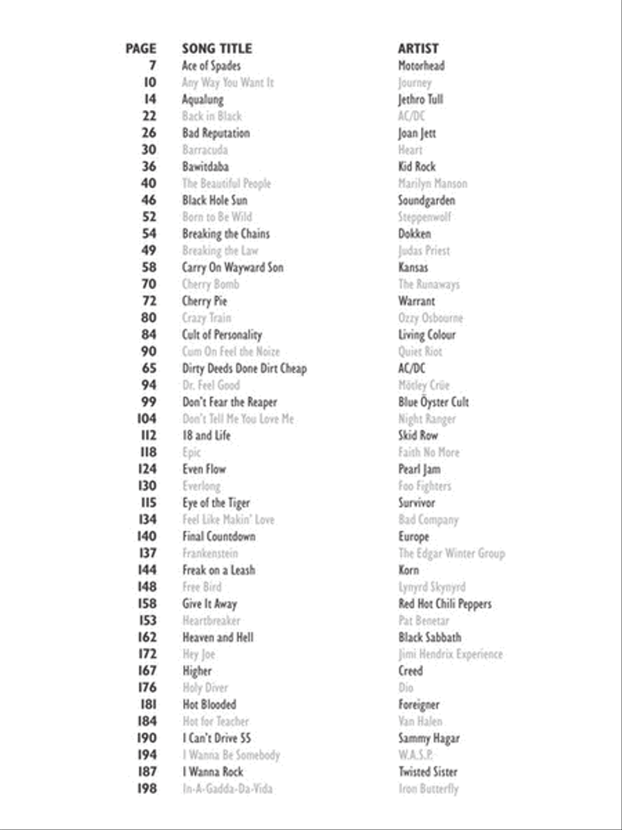 VH1's 100 Greatest Hard Rock Songs Guitar Tablature scores gallery preview page 4